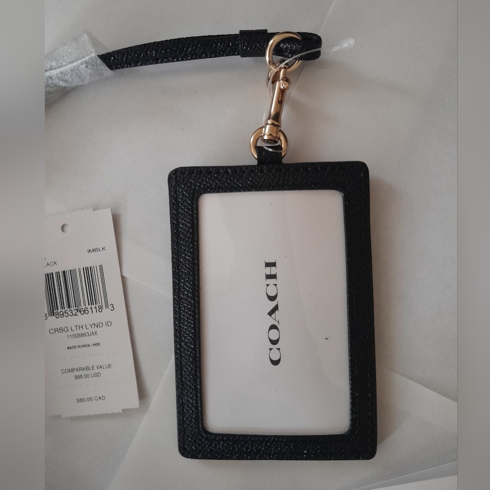 New Coach Lanyard With Detachable Card Case Black/Gold NWT - Picture 7 of 8